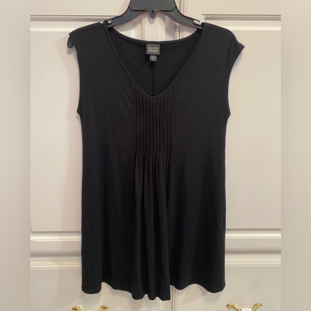 Eileen Fisher Pintuck Fine Jersey Long Sleeveless Blouse Black Women’s Size XS